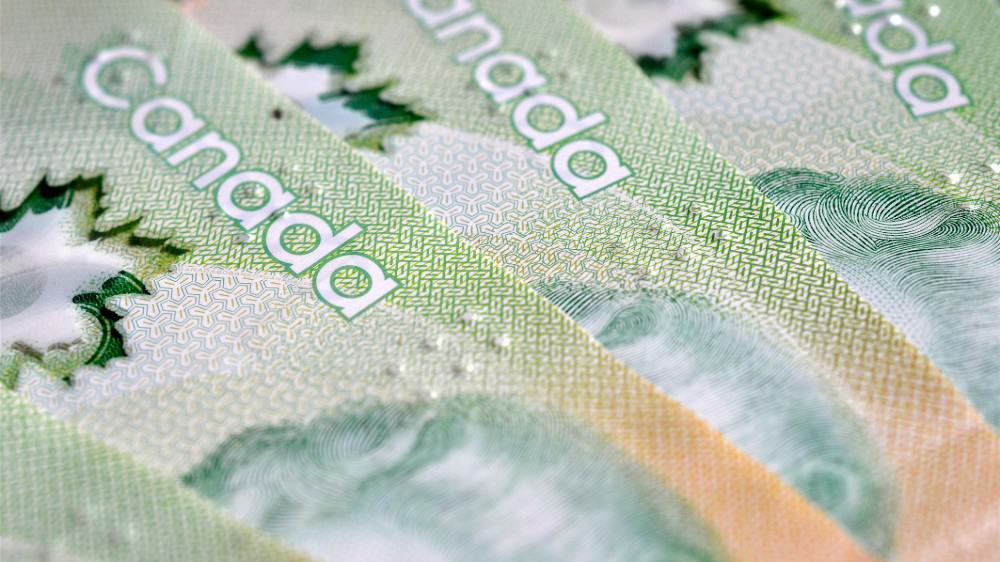 A close up image of Canadian $20 Dollar bills