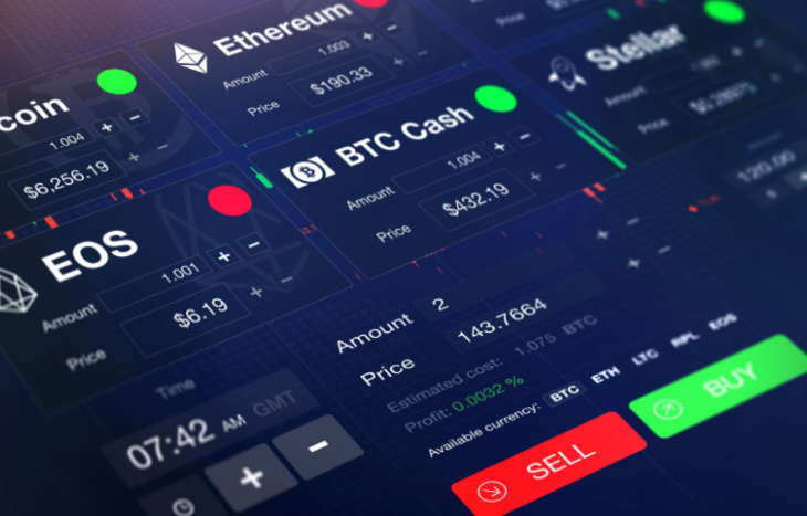 Crypto exchange interface showing top cryptos to buy.