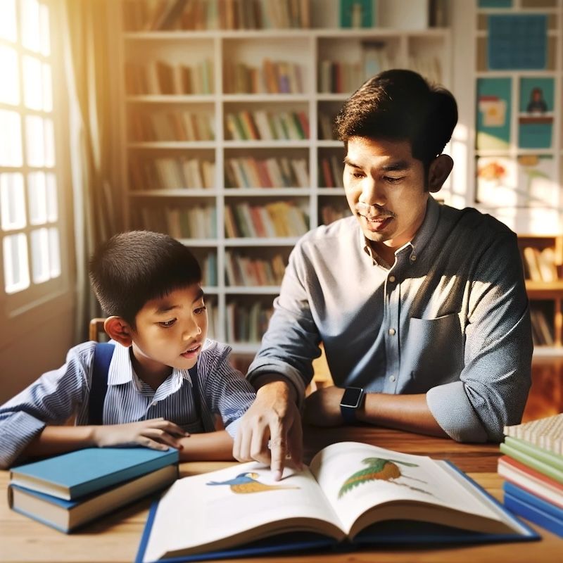 College Student Side Hustle: College Student Tutoring A Child | Source: DALL-E