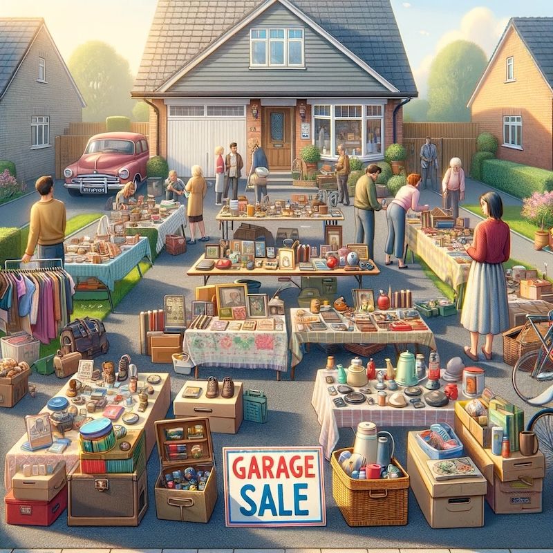 College side hustle ideas: flipping garage sale items | Source: DALL-E