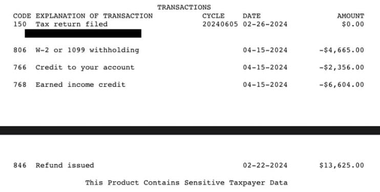 IRS Tax Transcript Screenshot | Source: The College Investor