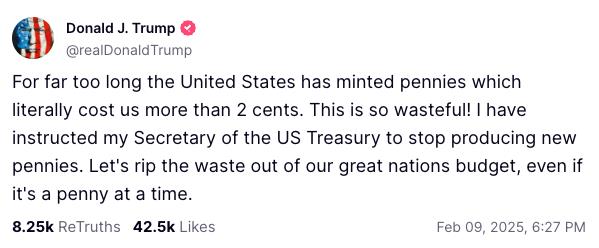 Trump Truth Social Eliminating The Penny | Source: Truth Social