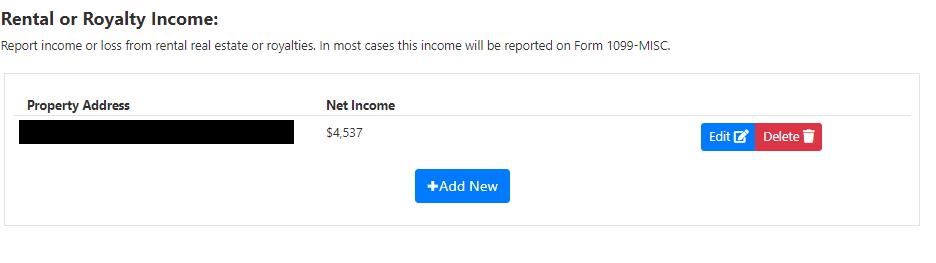 Screenshot of one of FileYourTaxes.com's section summaries