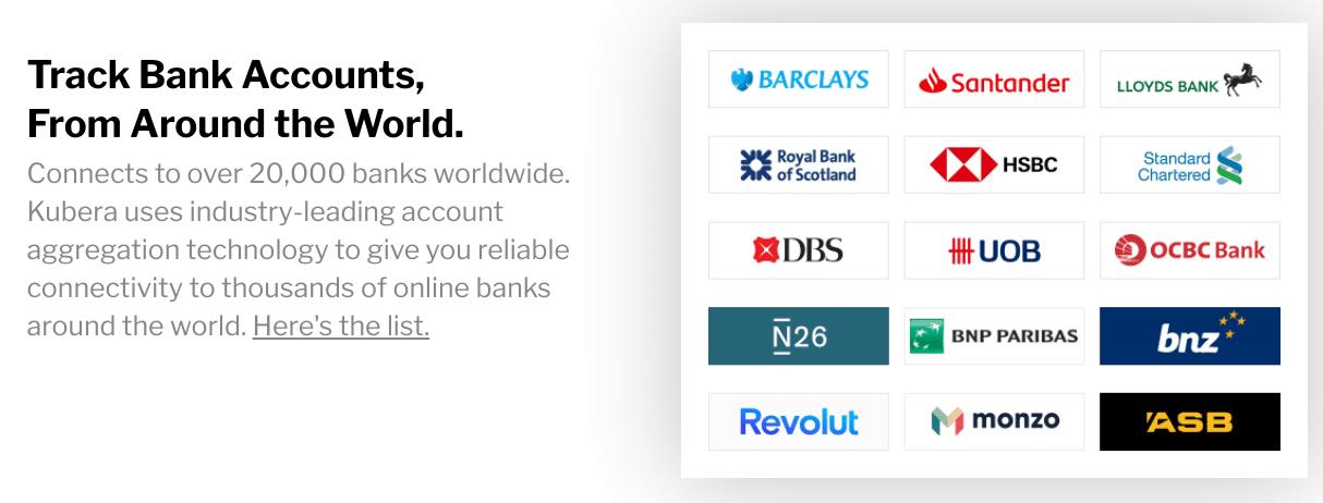 Kubera review: Bank Tracking | Source: Kubera