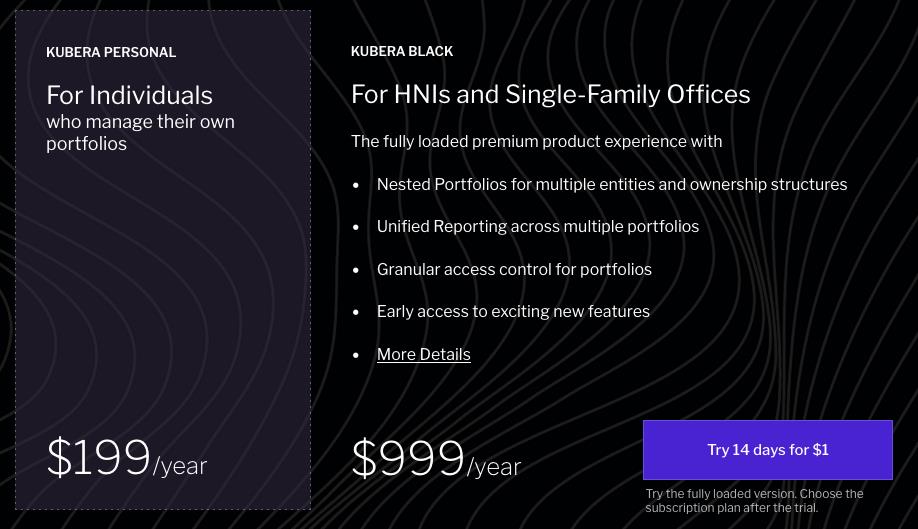 Kubera Pricing | Source: Kubera