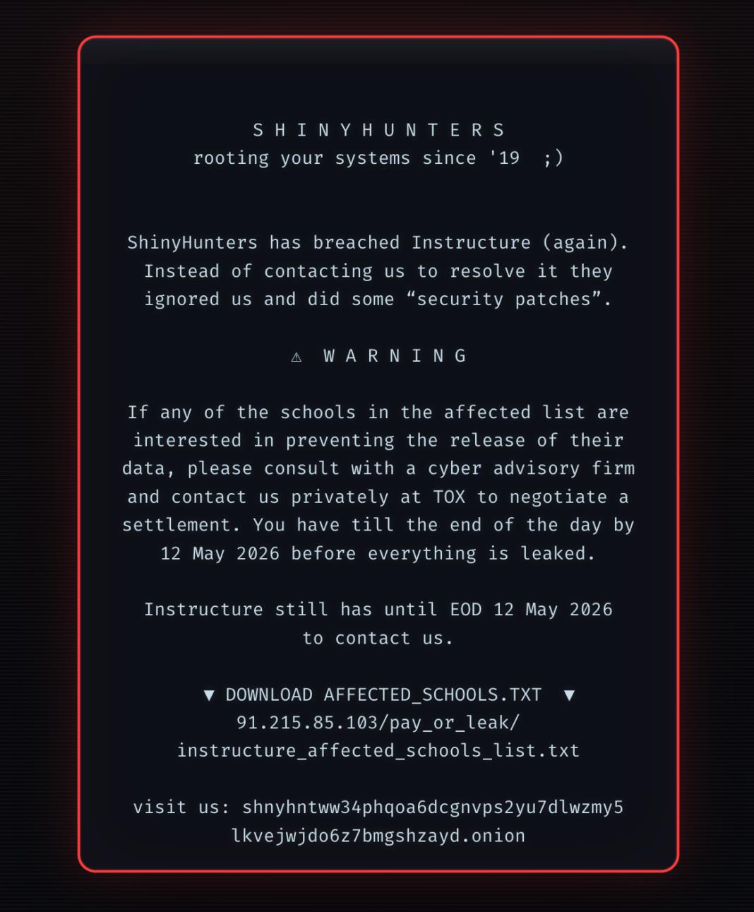 ShinyHunters_Hacking_Message